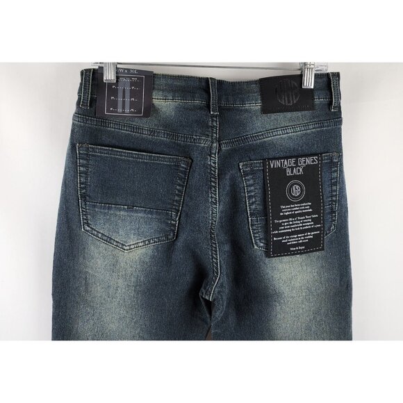 Vintage Genes Black Jeans Mens 30x30 Blue Slim Fit French Terry Denim NWT - Picture 8 of 12
